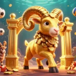 Experience the best online casinos Australia with a dynamic 3D cinematic scene featuring lively slots and vibrant gold elements.