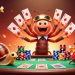 Experience sbobet betting excitement with a playful 3D cartoon casino scene filled with colorful poker elements.