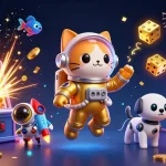 Win big at online casino Australia with a vibrant cosmic 3D illustration of space-themed gaming elements.
