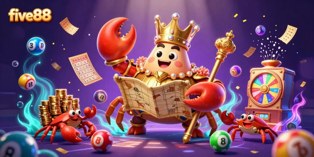 Engage with five88 and experience vibrant lottery excitement in this captivating casino illustration.