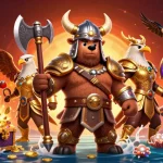 Experience the thrill of LUCKY88 with a dynamic casino scene featuring a Viking bear and Valkyrie eagle!