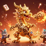 Engage in the world of bk8th with a 3D illustration of a golden dragon surrounded by dynamic casino elements.