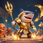 Experience the thrill of ku88 with vibrant underwater gambling action featuring a tiger shark and cheering fish.