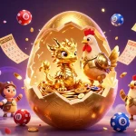 Experience the exciting world of gamebai123 with this vibrant illustration featuring a golden dragon and poker chips.