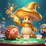 Engage in thrilling three-card-poker action surrounded by magical treasures and vibrant game elements.