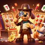 Engage in thrilling gambling at QS88 Free, featuring a detective and dog uncovering treasures with rich casino symbols.