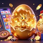 Experience the exciting QS88 world with a golden dragon, poker chips, and slot games surrounded by dynamic elements.