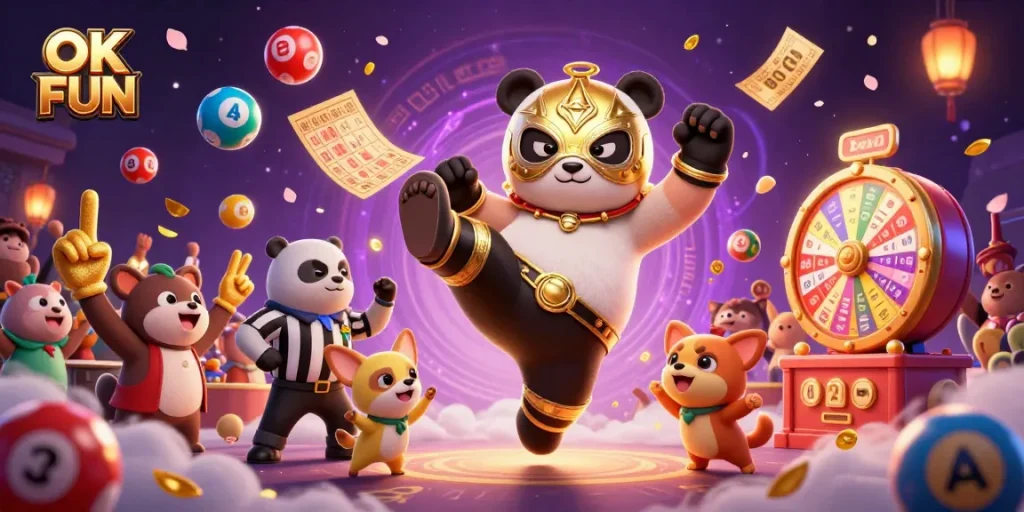 Engage in thrilling gaming action at OK FUN with dynamic scenes of excitement and colorful elements.