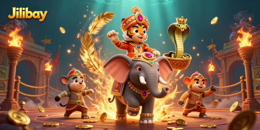 Experience thrilling gaming at Jilibay with this captivating scene of a maharaja and his elephant.