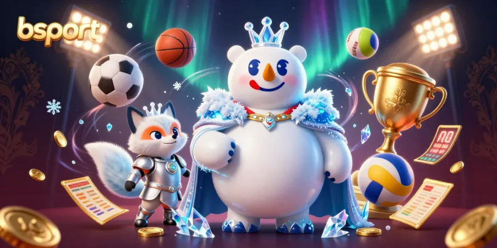 Join the action at bsport with a polar bear king and a silver fox amidst sports betting excitement.