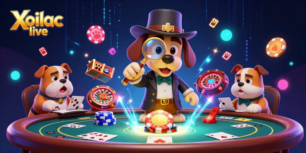 Join the adventure of Xoilac live as a bloodhound detective uncovers poker treasures in a vibrant casino