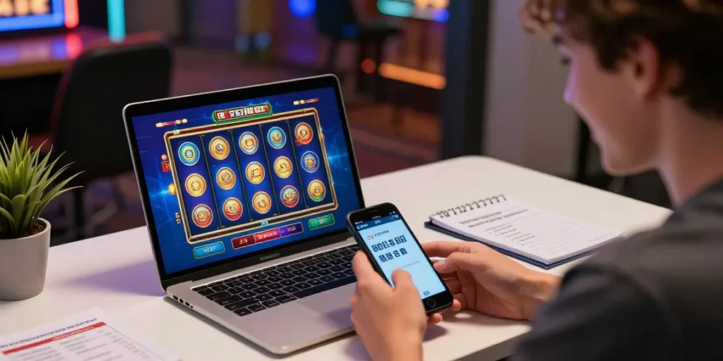 Excited player enjoying 20 free spins on registration no deposit at an inviting online casino.