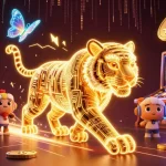 Experience zbet with a vibrant neon casino scene featuring a golden tiger and crypto elements.