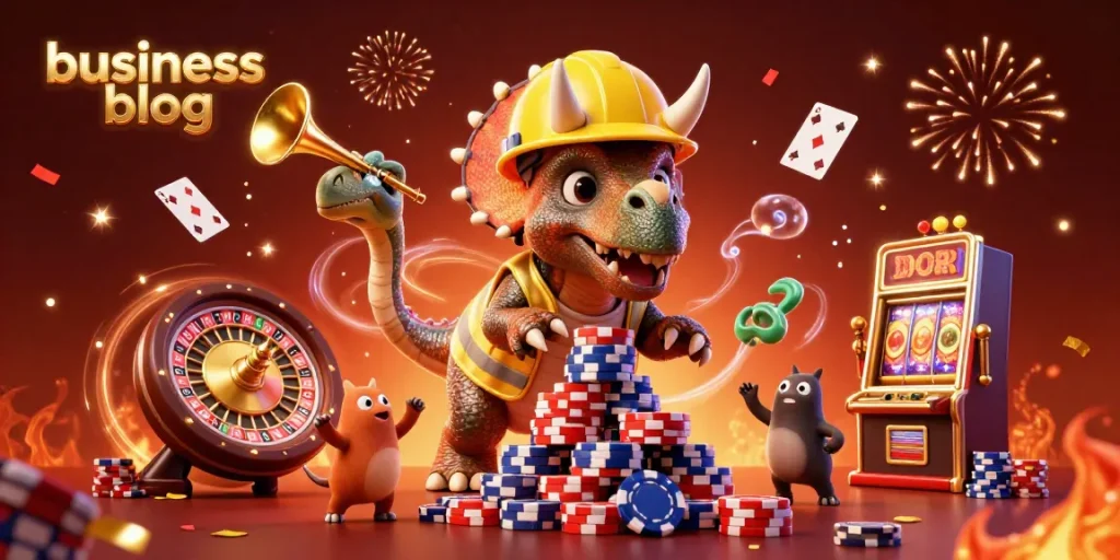 Engaging business blog featuring a vibrant 3D scene of gambling excitement with poker chips and cards.