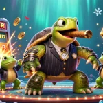 LLWIN brings excitement with a cartoon turtle mobster in a casino-themed illustration