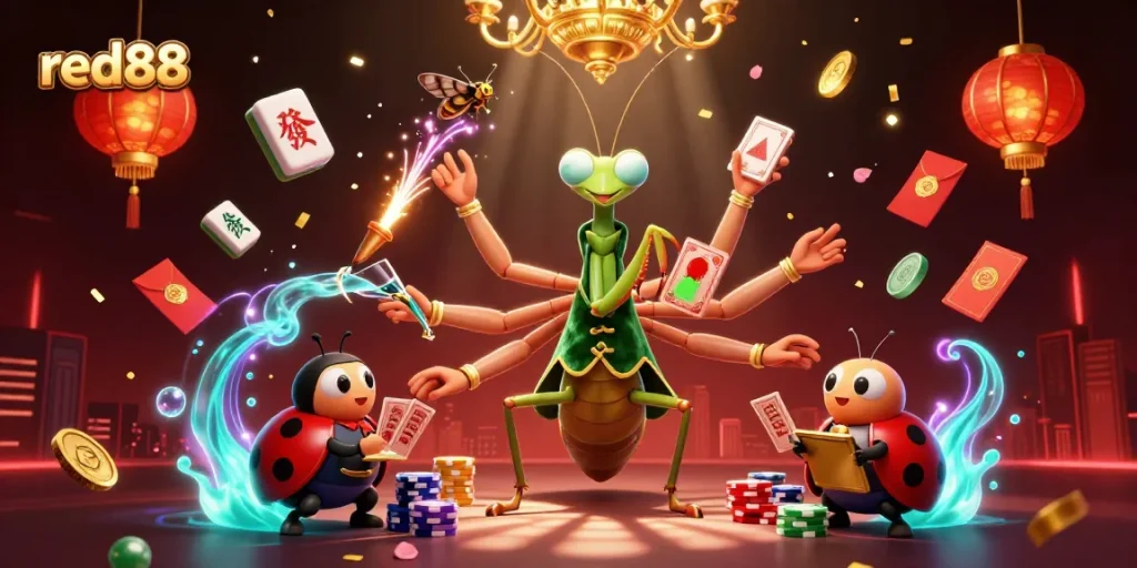 Experience thrilling gameplay at red88 with a vibrant 3D casino scene showcasing engaging characters and exciting game elements.