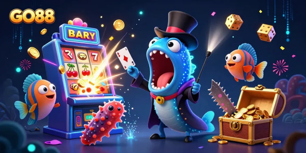 Engage in exciting games at GO88 with vibrant slot machines, dynamic characters, and magical underwater visuals