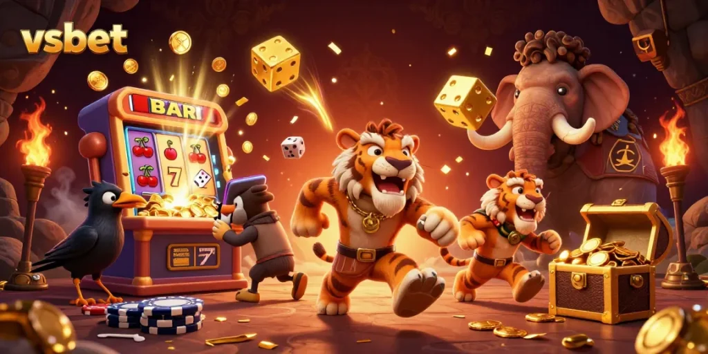 Experience the thrill of vsbet through dynamic gaming elements and vibrant characters in a stunning casino scene.