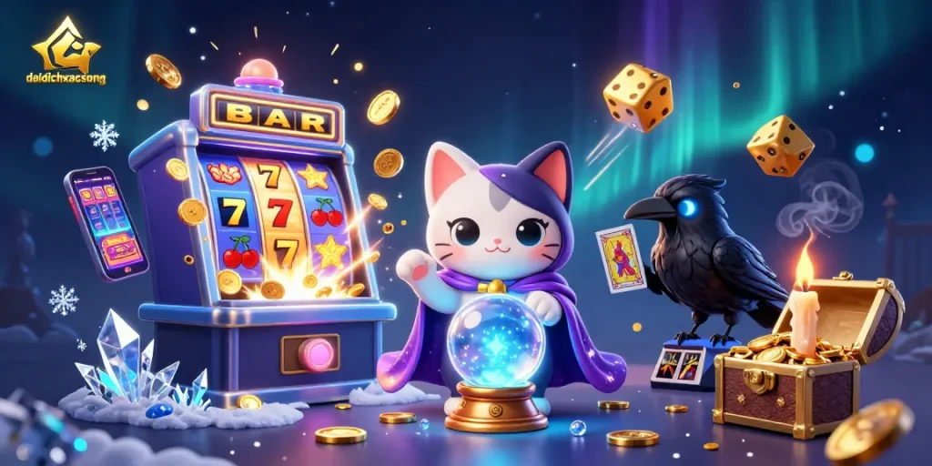 Engage in exciting gameplay with daidichxacsong, featuring vibrant 3D characters and casino elements.