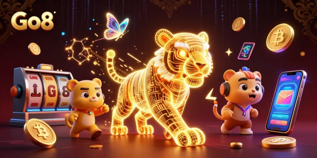 Experience thrilling gameplay with Go8 in an electric digital casino environment.