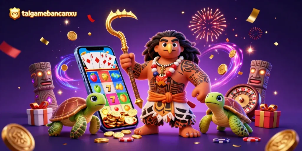 Play taigamebancaanxu and enjoy vibrant slot game action with unique characters and festive elements.