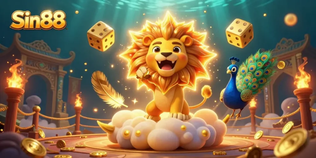 Experience the thrilling vibes of Sin88 as the dynamic sun lion roars amidst cosmic gambling elements.