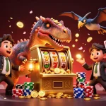DA88 brings excitement as a pachycephalosaurus hits a golden slot machine for jackpot coins.