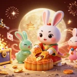 Join the action at open88 with a vibrant scene featuring a lucky moon rabbit among poker chips and festive decorations.