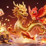 Max79 promotes thrilling casino action with a golden dragon, phoenix, and koi fish in a vibrant scene.