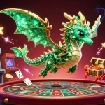 Baccarat-gambling-online showcases an emerald sea dragon amidst vibrant casino elements, promoting thrilling gameplay.