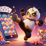 Engage with LU88's thrilling casino atmosphere featuring a dynamic panda wrestler and colorful gaming elements.