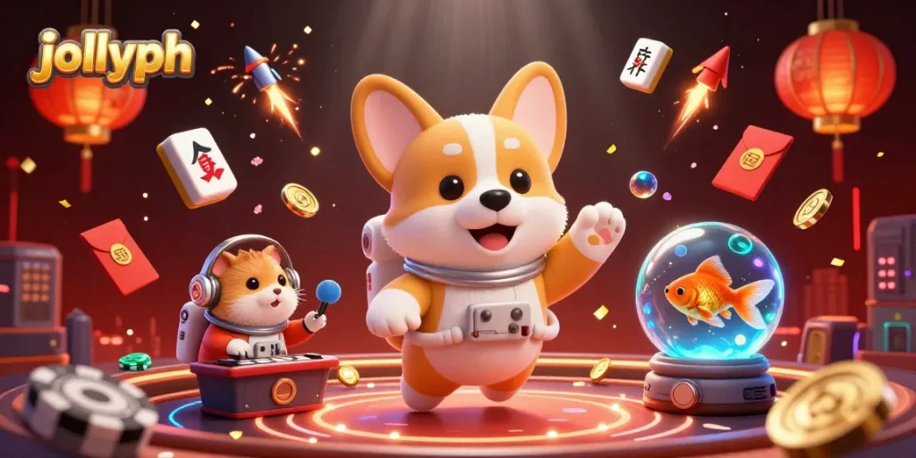 Engage with jollyph in a rich, dynamic casino scene showcasing unique characters and exciting game elements.
