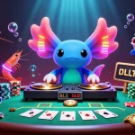 Experience gem88 vibrant casino excitement with axolotl DJ and colorful poker theme