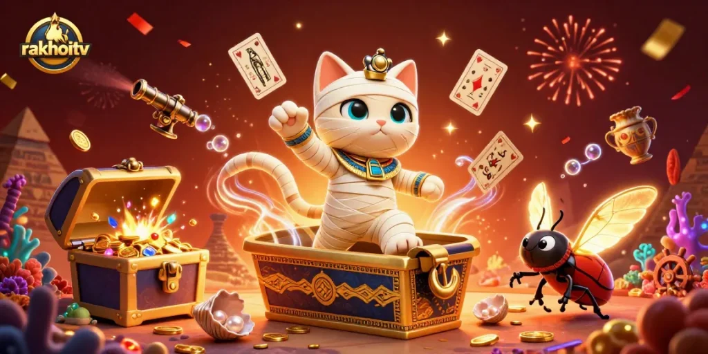 Experience the excitement of rakhoitv's live sports betting with dynamic visuals and golden treasures.