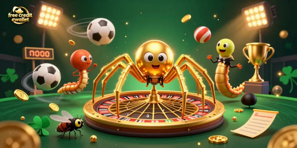 Place bets on the roulette wheel with free credit ewallet and win big in this thrilling casino scene.