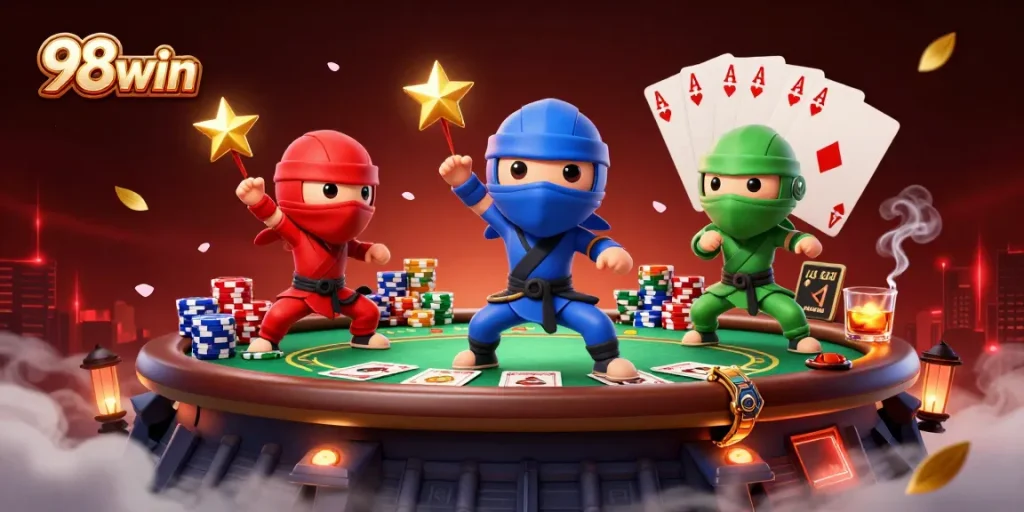 Experience thrilling gameplay with 98win as chameleon ninjas master poker in an elite casino setting.
