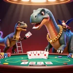 Experience the thrilling j188 casino action with a spectacular poker scene featuring a giant brontosaurus!