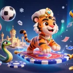 Experience the thrill of j77 with this vibrant, fast-paced casino illustration showcasing games and excitement.
