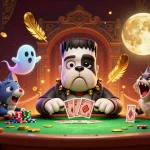Engage in online casinos Australia with a spooky 3D illustration of a Frankenstein bulldog dealer.