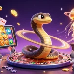 Bet on gg88-game with a vibrant 3D cosmic casino scene featuring a playful Saturn ring snake roulette.