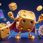 Engage with 789betket's dynamic gambling world featuring lively gold dice and crypto elements.