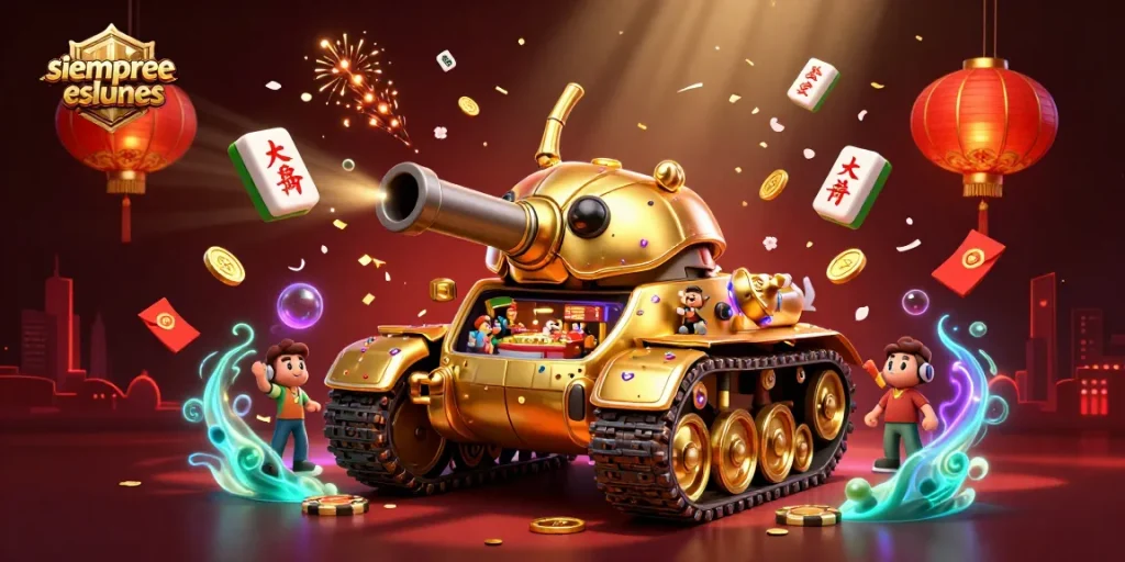 Engage with siempreeslunes as you explore a vibrant casino scene within a golden beetle tank illustration.
