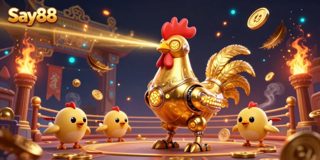 Experience the thrill of Say88's golden casino arena with interactive games and vibrant scenes.