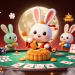 Experience SHBET's vibrant casino world featuring a rabbit and poker elements in an enchanting lunar landscape.