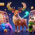 Spaceman88 offers exciting gameplay with dynamic slot reels and mystic characters in a vibrant scene.