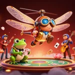 Players spin jackpots and deal cards at Man88's vibrant lily pad casino scene.