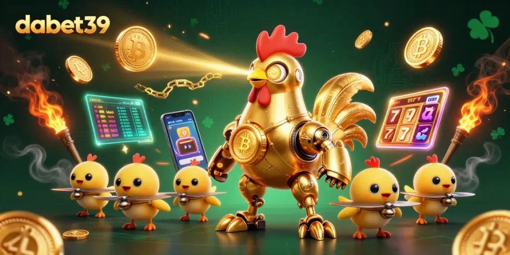Experience thrilling play with dabet39's golden rooster robot and crypto casino elements.