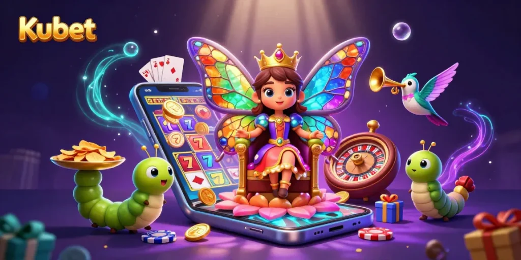 Spin the reels and win with Kubet's vibrant 3D illustration bringing casino thrills to life.