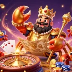 Experience thrilling gameplay at Lu88 with a vibrant scene showcasing a golden crab emperor and casino elements
