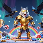 Experience excitement with ev99 in this vibrant 3D casino illustration showcasing iconic Norse mythology characters among casino elements.